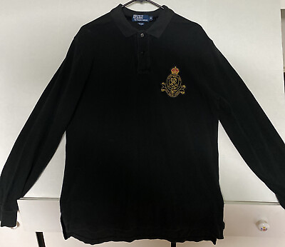 #ad Polo Ralph Lauren Vintage Long Sleeve Polo Men#x27;s Medium Black Logo $17.95