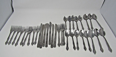 #ad Vintage Rose Pattern Stainless Steel Flatware 35 pieces $10.49