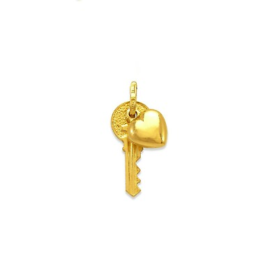 #ad Heart Key Necklace Pendant 14K Yellow Real Gold Women Heart Love Charm $108.00