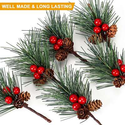 #ad 6PC Berry Branch Christmas Xmas Decor Pick Artificial Pine Holly Flower Ornament $6.50