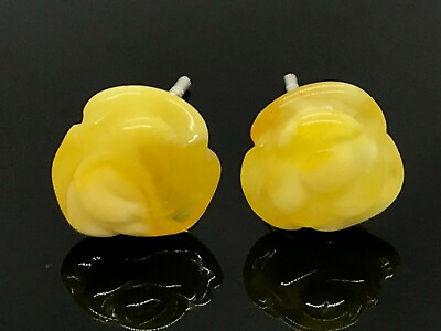 #ad Amber Earrings Gift NATURAL BALTIC AMBER Carved Rose Bead Stud Silver 925 14053 $14.58