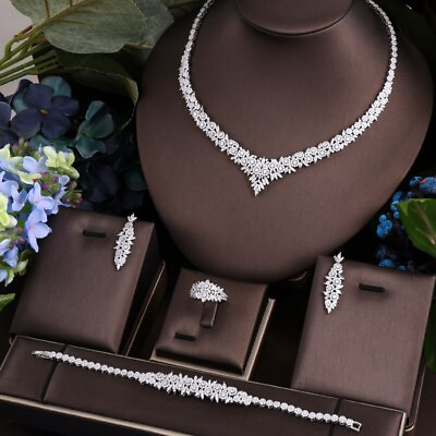 #ad 4pcs Bridal Full Jewelry Sets For Women Party Crystal Wedding necklace sets $89.10