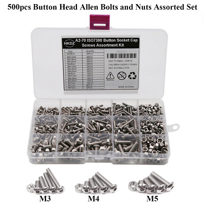 #ad 500pcs Stainless Steel Hex Socket Cap Head Bolts Screws Nuts M3 M4 M5 304 Kit US $15.78