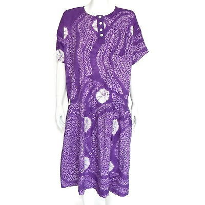#ad AISA NIGERIA Vtg Pretty Purple Maxi Kaftan African Tie Dye Dress MuuMuu OS 587 $29.99