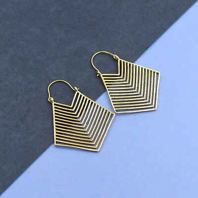 #ad Handmade 18k Gold Plated Brass Dangle Drop Hoop Earrings Choose Your Design $16.80