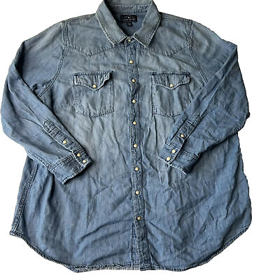 #ad Lucky Brand XL Women’s Pearl Snap Button Up Blue Denim Shirt Casual Western $19.13
