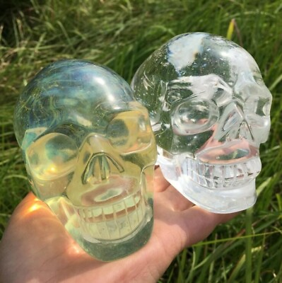 #ad 2PC Hand carved synthetic quartz baiye skull divination crystal laboratory $319.99