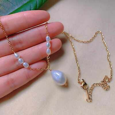Fashion natural white teardrop pearl gold necklace gift Spiritual Necklace $14.16