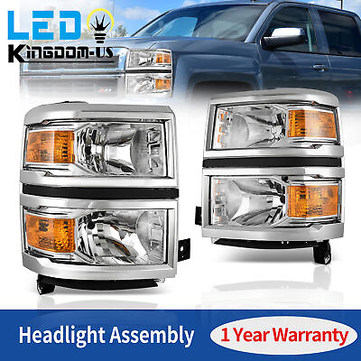 #ad For 2014 2015 Chevy Silverado 1500 Headlights LeftRight 14 15 Chrome Headlamps $129.99