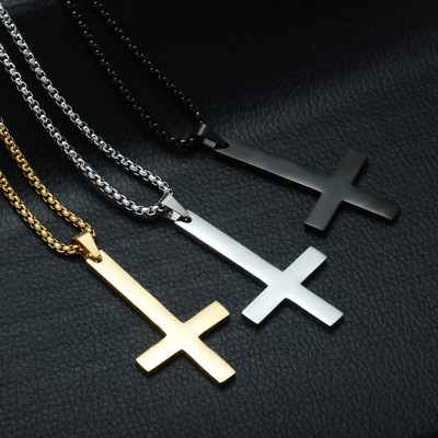 #ad Stainless Steel Inverted Cross Pendant Necklace for Men Upside Down Cross Jewel $3.95