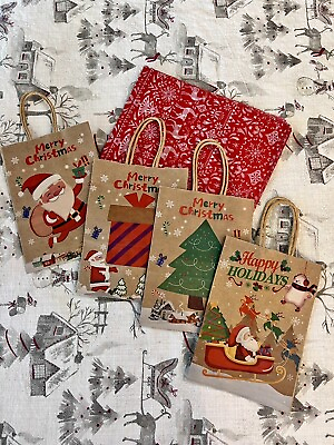 #ad Holiday Christmas Gift Bags Paper with Decorated Tissue Paper set Of 4 $5.00