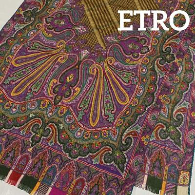 #ad ETRO scarf shawl 132cm 52″ 42cm 16″ rectangle Paisley cashmere silk purple $105.00