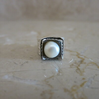 #ad Silpada Hammered Sterling Silver amp; Freshwater Pearl Ring Size 6.5 R0898 $45.00