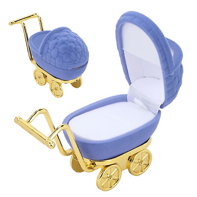 #ad Blue Baby Carriage Jewelry Box Personalized Jewelry Gift Organizer Earrings HR6 $7.64