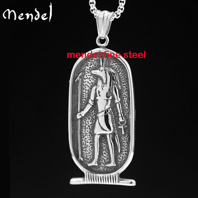 MENDEL Mens Stainless Steel Egyptian Ankh Cross Anubis Pendant Necklace For Men $10.79
