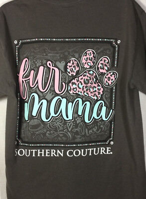 Simply Southern T Shirt Fur Mama Paw Print Women#x27;s Medium Brown $14.99