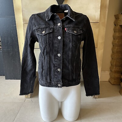 #ad Levi Strauss amp; Co Jean Jacket Button Fly Womens M Black Denim $24.99