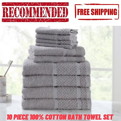 10 Piece Towel Set 100% Cotton Bath Towels Hand Towels and Washcloths $18.45