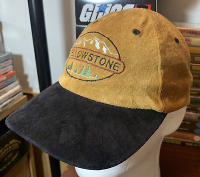 #ad Vintage Suede Leather Yellowstone National Park hook amp; loop adjustable hat $35.00