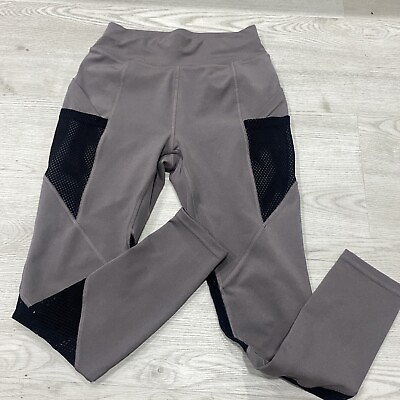 #ad womens workout leggings small gray s side pocket slim mesh high rise gym yoga $19.92