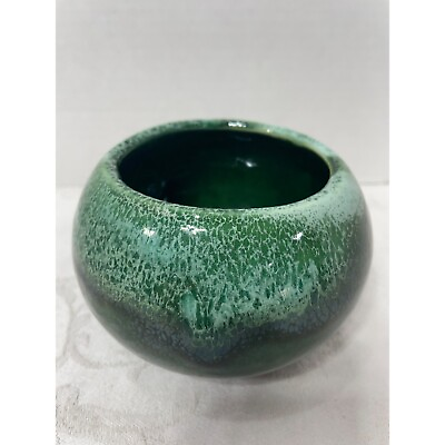 #ad Drip Glaze Greenish Aqua 3quot; Tall 15quot; Diameter around Vase Planter Container Mar $19.95
