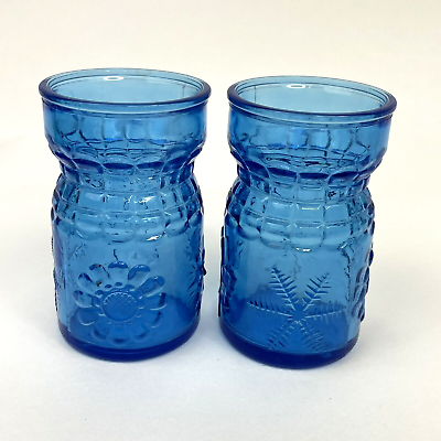 #ad Blue Glass Four Season Vase Toothpick Holder Set Of 2 $16.96