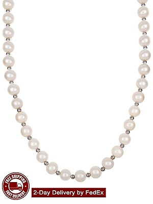 Freshwater Pearl Beaded Necklace Women Sterling Silver Classic Simple Jewelry $73.65