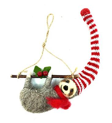 #ad Sloth Christmas Tree Ornament Wool Holiday wool Tree Gift Animal With Hat Decor $15.99