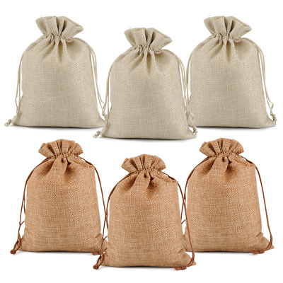 25 50 100 Wedding Hessian Burlap Jute Favour Gift Bags Jewelry Drawstring Pouch $10.90