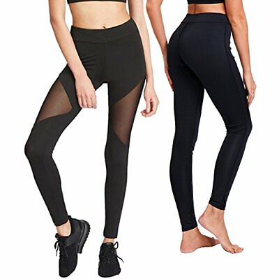 #ad Brand New Black Sports Mesh Workout Legging Size Large $7.99