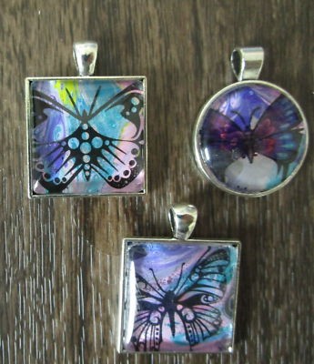 #ad Purple Butterfies Pendant Glass Cabochon Jewelry Making Supplies Your Choice $3.50