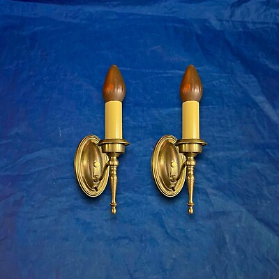 #ad Great Pair Antique Brass Candle Wall Sconces 5G $1000.00
