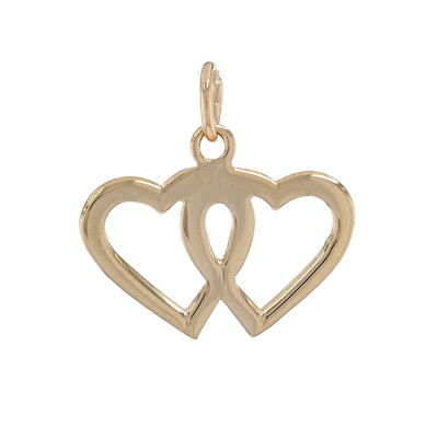#ad Yellow Gold Intertwined Hearts Charm 14k Love Silhouette Pendant $59.99