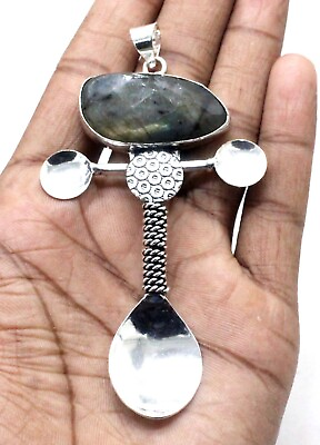 #ad #ad 925 Sterling Silver Natural Labradorite Gemstone Jewelry Spoon Pendant Size 3#x27;#x27; $16.99