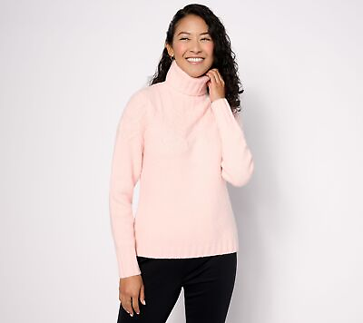 #ad Isaac Mizrahi Live Women#x27;s Top Sweater Sz XL Cable Knit Turtleneck Pink A624563 $26.25
