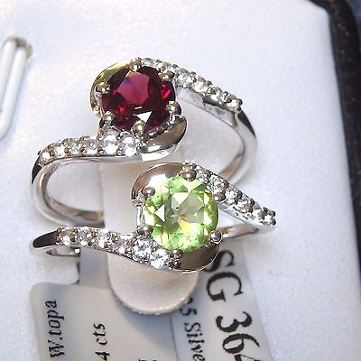 #ad Natural Gemstone Engagement Rings 1.24ct 925 Silver Rhodium Garnet Peridot AU $49.00