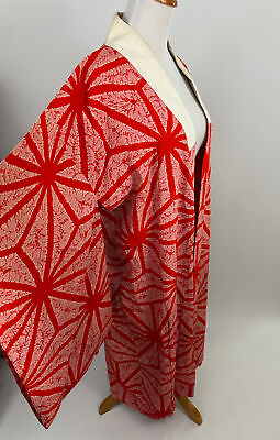#ad Red cotton SILK print Traditional Japanese Kimono $50.00