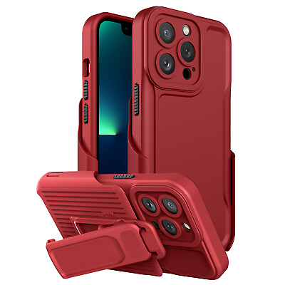 For iPhone 14 13 Pro Max 12 11 Rugged Shockproof Heavy Duty Stand CaseBelt Clip $4.18