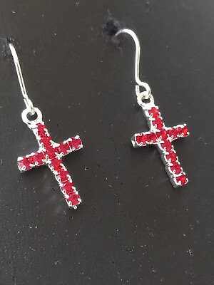 #ad Gorgeous Handmade Diamante Cross Earrings GBP 5.00