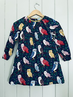 #ad Mini Boden Dress 7 8Y Navy Blue Owl Print Long Sleeves Lined A Line $24.95