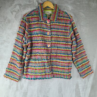 #ad Anu by Natural Jacket Blazer Colorful Tapestry Art To Wear Heart Buttons Size M $28.79