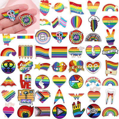 #ad Brooch Gay Lesbian Bisexual Transgender LGBTQ Pride Rainbow Flag Badge Pin Gift C $1.71