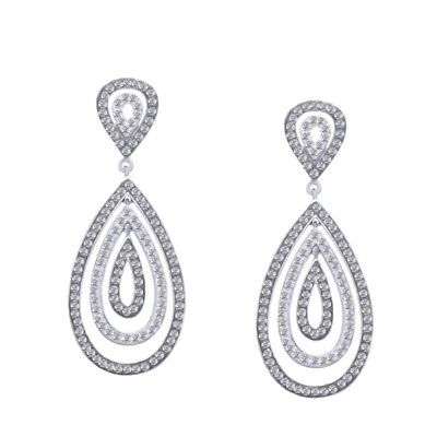 #ad Crystal Teardrop Drop Dangle Earrings 14K White Gold Plated Sterling Silver $285.07