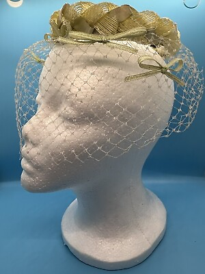 #ad Vintage Womens Bumper Woven hat cream W Band Net Union Made Collectible $16.99