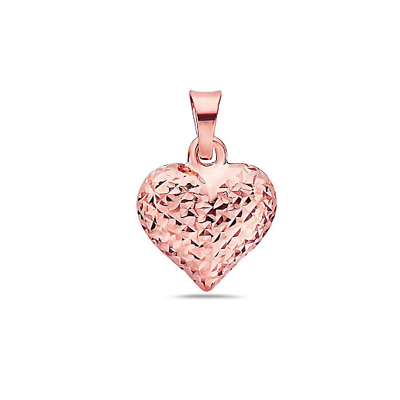 #ad 14K Rose Gold Puff Ultra Diamond Cut Heart Charm Pendant For Women#x27;s amp; Girls $59.99