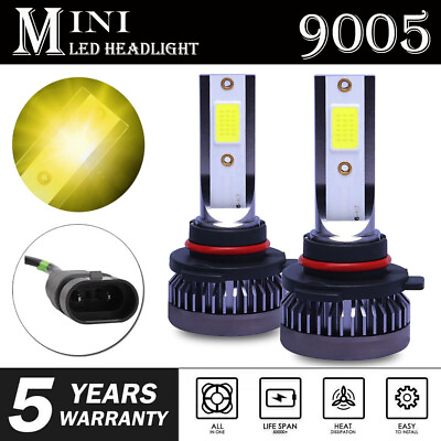 #ad 9005 HB3 Mini LED Headlight Bulb 3000K 1600W 260000LM Yellow Hi Beam Front Light $10.98