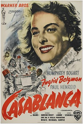 #ad Casablanca Vintage Movie Poster Humphrey Bogart US Release #6 $10.99