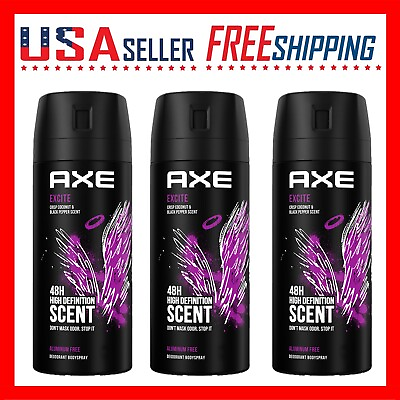 #ad Axe Spray Excite Men Deodorant Body Spray Fresh 150ml 5 oz x 3 Pack $15.95