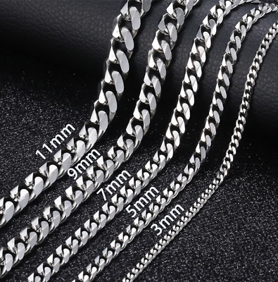#ad #ad 16 34quot; Stainless Steel Silver Chain Cuban Curb Mens Men Womens Necklace 3 11 mm $4.99