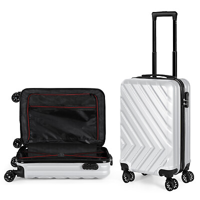 #ad 20quot; Carry On Luggage Silver Hardside Travel Suitcase w Spinner Wheels TSA Lock $33.99